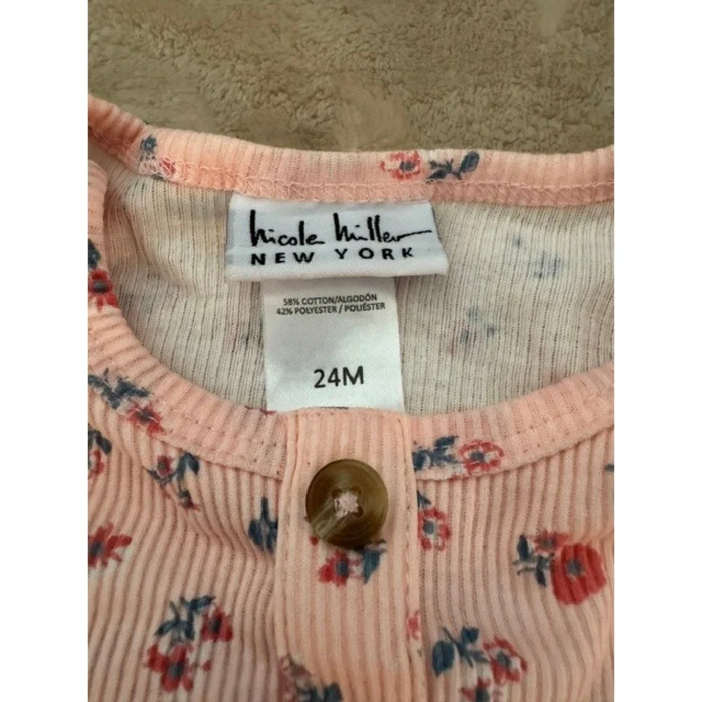 Nicole Miller New York Baby Girls Pink Floral Ribbed Henley Bodysuit 24M Flutter